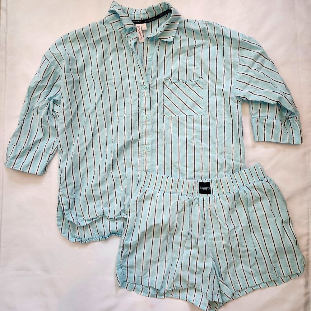 Striped Mint Cotton Pajama Set - Women's Short Sleep Set